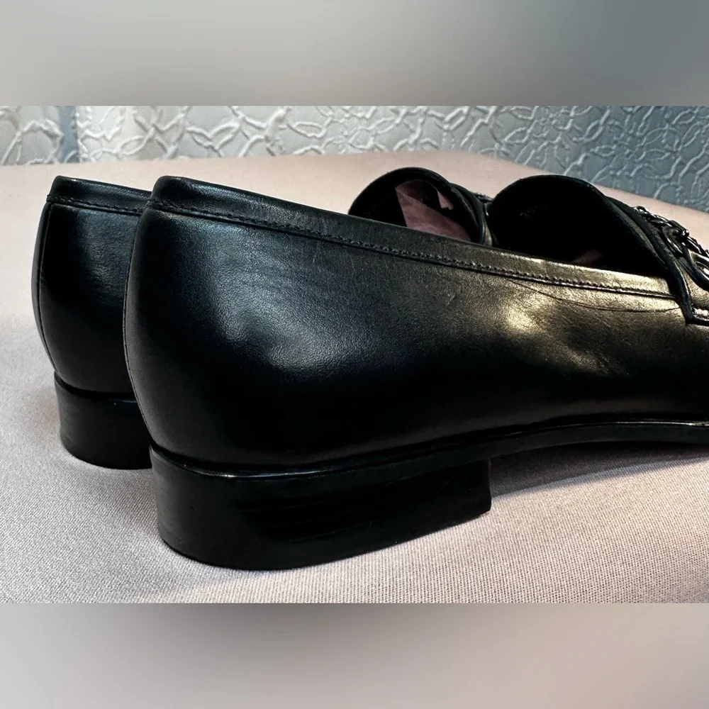 Franco Sarto- Women’s Black Leather Peace & Love Chain Loafers (7.5) - Picture 7 of 14
